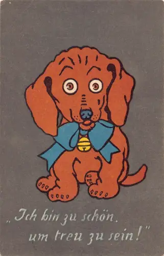 A112 Künstlerkarte Hund Band Glocke Ich bin zu hübsch um treu zu sein Postkarte