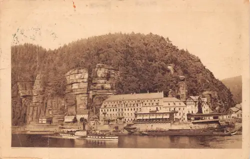 A203 Tschechien Hrensko Pansky Hotel Herrenhaus Dampfschiff Vintage Postkarte