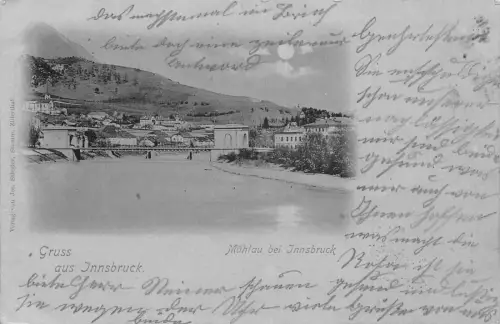 A202 Österreich 1898 Gruss aus Innsbruck Mühlau Mondschein Vintage Postkarte