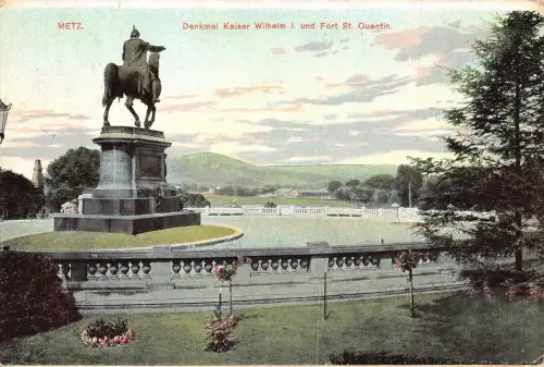 A114 Frankreich 1912 Metz Denkmal Kaiser Wilhelm I Fort St Quentin Vintage Postkarte