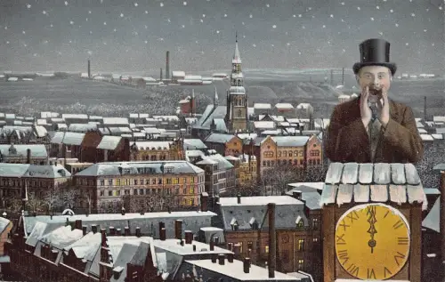 A117 Deutschland Berlin Gesamtansicht Industrie Neujahr Uhr Mann schreit Postkarte