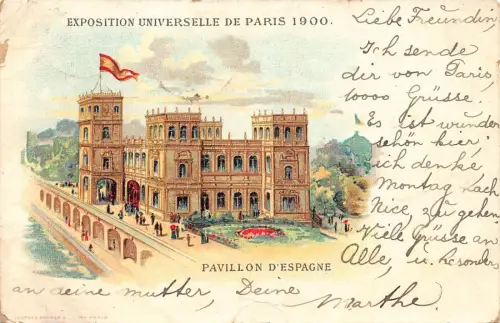 A113 Frankreich 1900 Weltausstellung Paris Spanien Pavillon Litho Postkarte