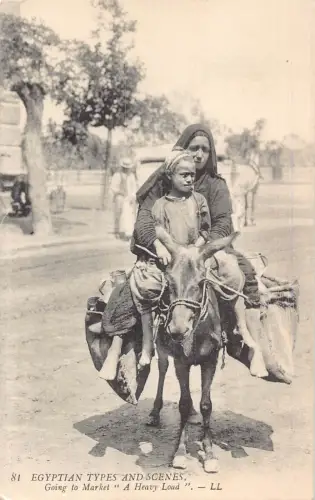 A834 Ägyptische Typen und Szenen gehen auf den Markt Einheimischer Junge Esel Postkarte