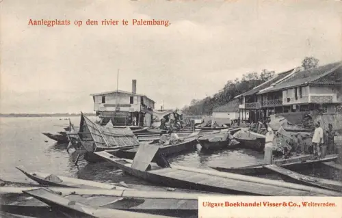 L228 Indonesien Niederländisch Ostindien Liegeplatz Fluss Palembang Vintage Postkarte