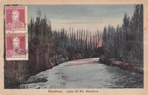 L361 Argentinien Mendoza Lujan El Rio Fluss Bäume Vintage Postkarte