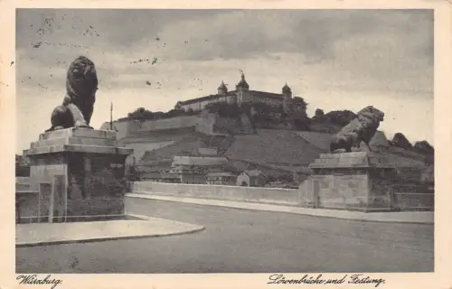 A209 Deutschland 1937 Würzburg Löwenbrücke Schloss Vintage Postkarte
