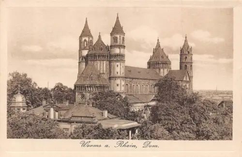A209 Deutschland Worms ein Rhein Dom Vintage Postkarte