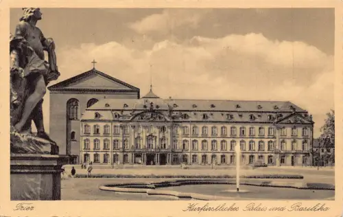 A209 Deutschland Trier Kurfürstliches Palais Schloss Kirche Brunnen Postkarte