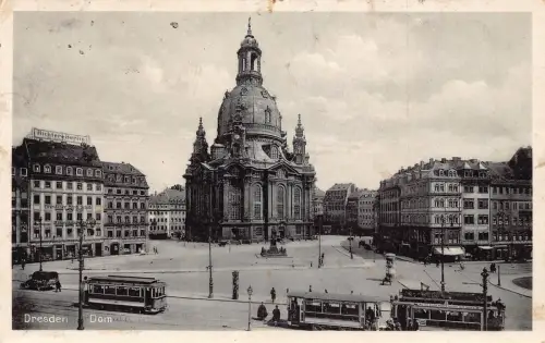 A210 Deutschland 1936 Dresdner Dom Straßenbahnen Richter Berlin Postkarte