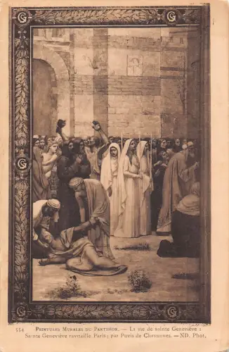 A837 Frankreich Paris Pantheon Wandbild Kunst Saint genevieve Vintage Postkarte