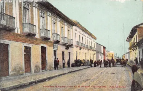Ecuador Riobamba Calle de la Primera Constituyente Vintage Postkarte