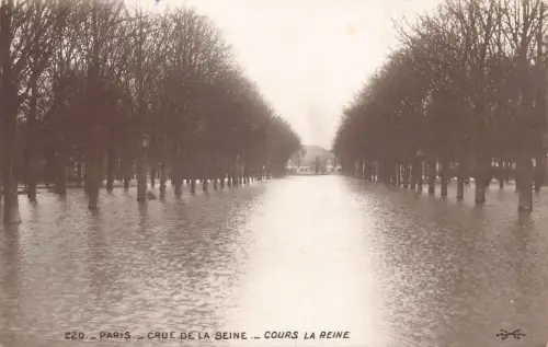 B491 Frankreich Paris Crue de la Seine Cours la Reine Katastrophe Hochwasser RPPC Postkarte
