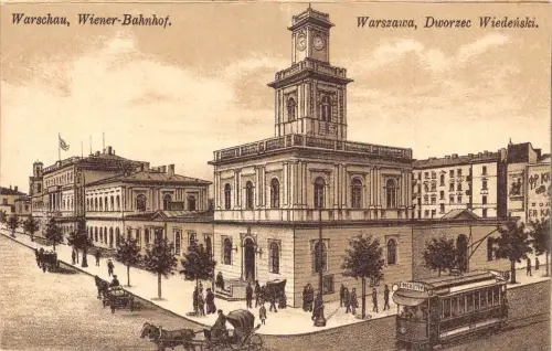 B533 Polen Warschau Warszawa Wiener Bahnhof Bahnhof Straßenbahn Postkarte