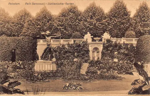 A028 Deutschland Potsdam Park Sanssouci Sizilianischer Garten Bogenschütze Statue Postkarte