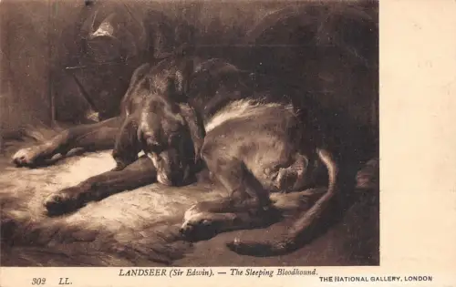B117 National Gallery London Landseer Art - Sleeping Bloodhound Dog Postkarte
