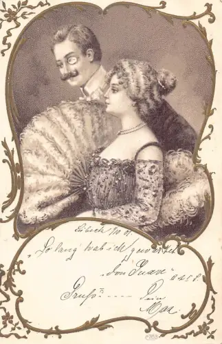B125 Jugendstil Liebesromantik 1901 Herr und Dame Fächerpaar Postkarte