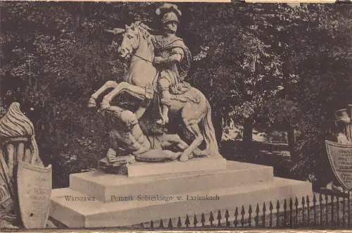 B111 Polen Warszawa Warschau Pomnik Sobieskiego mit Lazienkach Statue Postkarte