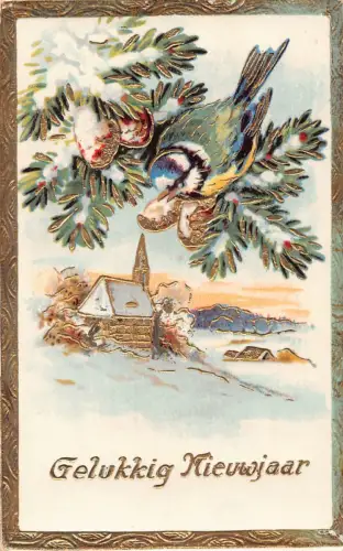 B101 Neujahrsgrüße 1935 Schwalbenvogel auf Tannenzweig Prägepostkarte