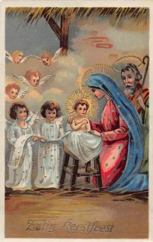 B101 Weihnachtsgrüße Religiöse Szene Geburt Jesu Engel Postkarte