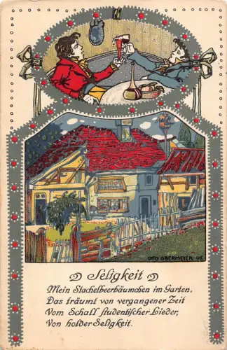 B103 Seligkeit Gedicht Passepartout Freunde Trinken Klinken Gläser Postkarte