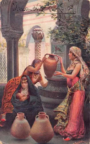 B557 Ethnische Ureinwohner Ägyptische Frauen Am Brunnen Mutter Stillen Postkarte