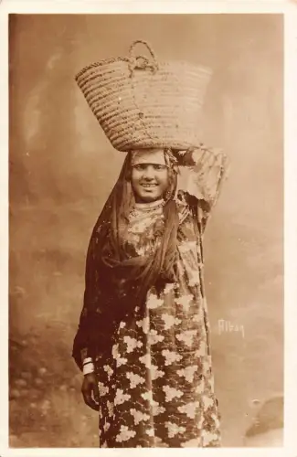 B557 Ethnic Native Egyptian Girl Care Basket RPPC Vintage Postcard