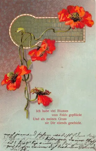 Gruß 1907 Mohnblumen Gedicht Vintage Postkarte