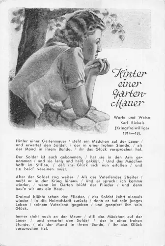 Hinter einer Garten-Mauer Gedicht von Karl Rickels Wartefrau Vintage Postkarte