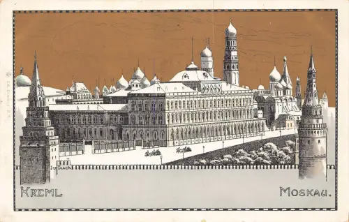 B109 Russland Moskau Kreml Goldener Hintergrund Vintage Postkarte
