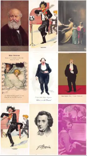 Musik Komponisten Instrumente Violine Chopin etc Konvolut 9 Vintage Postkarten B885