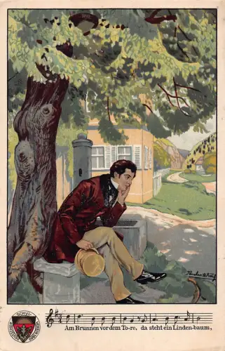 B101 Deutscher Schul-Verein Musiknoten Komponist unter Baum 1911 Postkarte