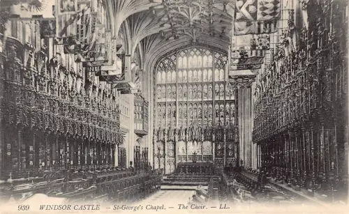 B129 England Windsor Castle St George's Chapel Choir Vintage Postkarte