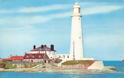 B126 England 1958 St Mary's Lighthouse Whitley Bay Vintage Postkarte
