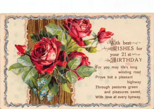 B230 Geburtstagsgrüße 1924 Rosen Blumen Vergissmeinnicht Vintage Postkarte