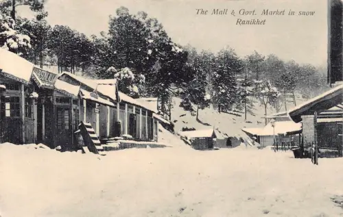 L523 Indien Ranikhet The Mall and Market Vintage Postkarte