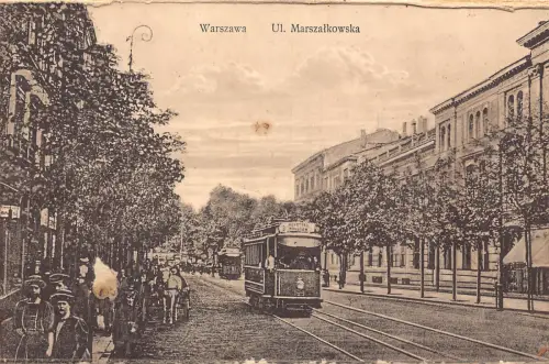 B111 Polen Warszawa Warschau Ul Marszalkowska Straßenbahn Straße Vintage Postkarte
