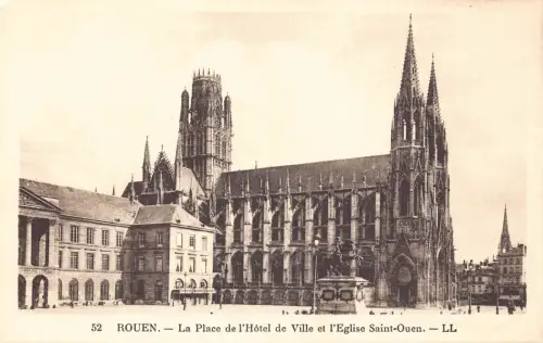 B092 Frankreich Rouen Place de l'Hotel de Ville et L'Eglise Saint Ouen Postkarte