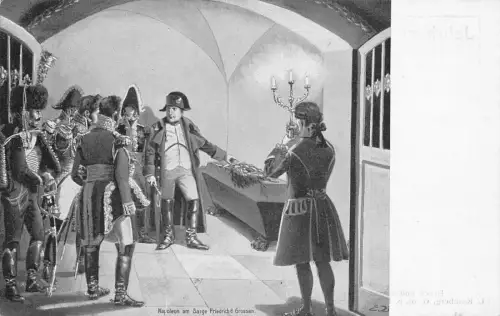 A125 Künstlerkarte Napoleon am Sarge Friedrich d Grossen Vintage Postkarte