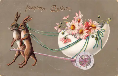 B107 Ostergrüße 1913 Eierschalenwagen Gänseblümchen gezogen humanisierter Hase Postkarte