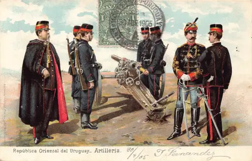 Uruguay 1905 Artillerie Artillerie Militär Uniformen Kanone Vintage Postkarte