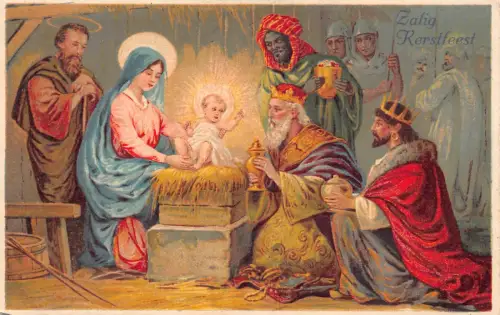 B105 Religiöse Szene Geburt Jesu Christi Drei Sterndeuter Könige Vintage Postkarte