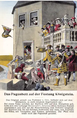 B103 Deutschland Pagenbett auf Festung Königstein Kunst Mittelalter Szene Postkarte