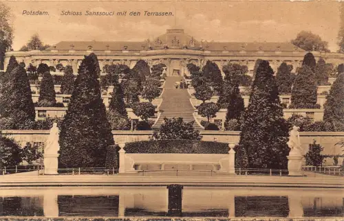 A028 Deutschland Potsdam Schloss Sanssouci mit Terrassen Vintage Postkarte