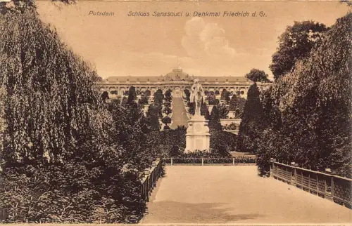 A028 Deutschland Potsdam Schloss Sanssouci Friedrich d Gr Denkmal Vintage Postkarte