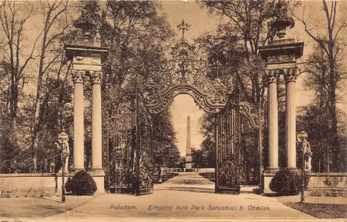A028 Deutschland Potsdam Park Sanssouci Eingang Obelisk Vintage Postkarte