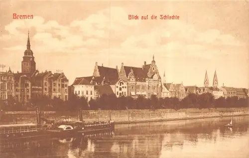 A029 Deutschland Bremen Blick auf die Schlachte Dampfer Vintage Postkarte