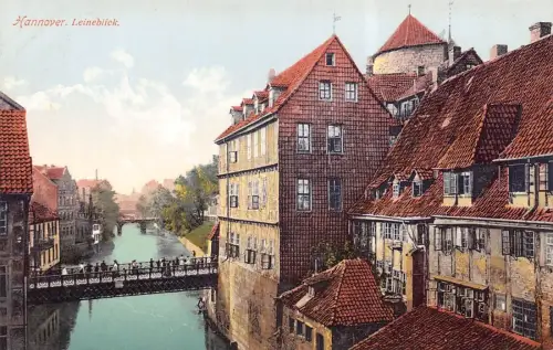 A029 Deutschland Hannover Leineblick Brücke Vintage Postkarte