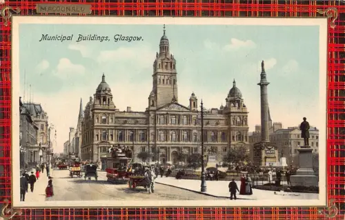 A031 Schottland Glasgow Municipal Building Tartan Macdonald Doppel Straßenbahn Postkarte