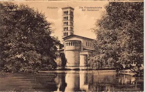 A028 Deutschland Potsdam Friedenskirche Kirche bei Sanssouci Vintage Postkarte