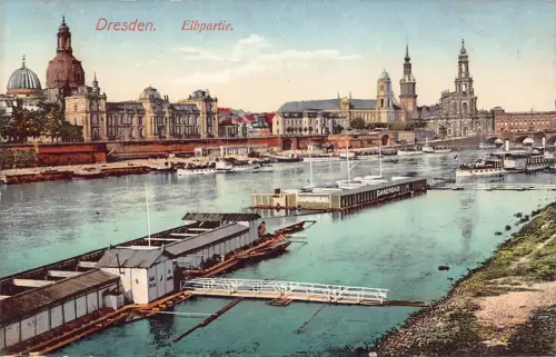 A027 Deutschland Dresden Elbe Flussansicht Dampfschiffe Vintage Postkarte